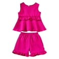 thumbnail image 1 of Hiiyo Boys Casual Summer Outfits Solid Color Sleeveless Ruffle Top Shorts Set, 1 of 8