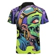 thumbnail image 5 of Psychedelic Zombie Skull Print Men Zipper T-shirt Summer Casual Short Sleeve T-shirt Top, 5 of 7