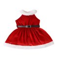 thumbnail image 1 of Girls‘ Christmas Dress  Sleeveless Furry Patchwork Pattern with Belt, 1 of 9