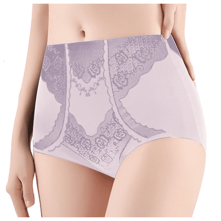 Fulorrnie Underwear for Women Plus Size Seamless Tummy Control High Waisted Panty Thong Elastic Waist Banded Panties  Purple  M