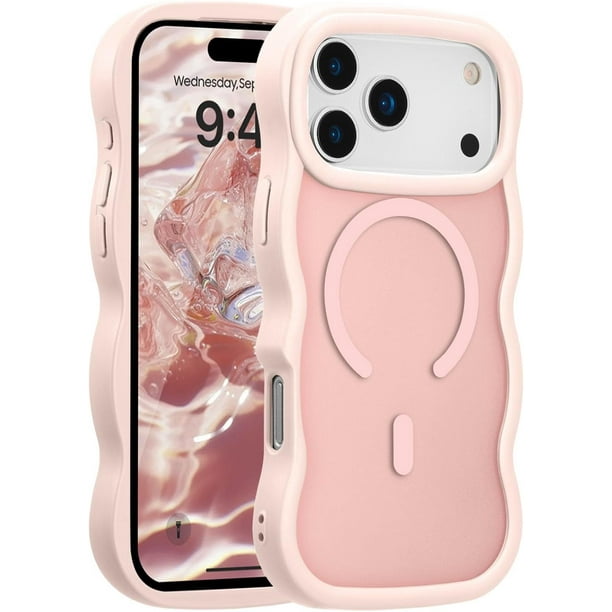 Funda magnética para iPhone 17 Pro, compatible con MagSafe, diseño de marco ondulado transparente 2025, funda protectora de borde suave, bonita funda transparente mate a prueba de golpes