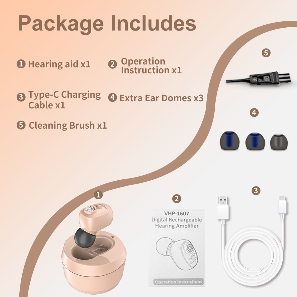 HIBRIQ Rechargeable Invisible Hearing Aids with Charging Base & Noise Cancelling for Seniors HH-1607