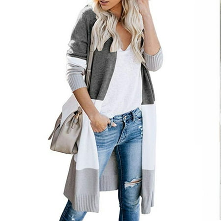 Women's New Casual Long-Sleeved Three-Color Stitching Cardigan ...