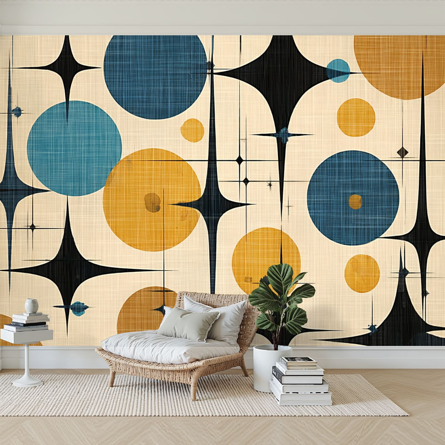 Wallpaper Mid Century Vintage 1950s Modern Retro Circular Motifs Peel and Stick Wall Murals 100"H x 144"W Removable PVC Wall Paper Self-Adhesive Wall Paintings Art Decor for Bedroom Living Room