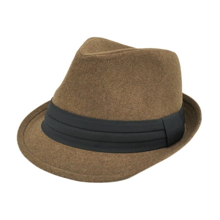 - Unisex Classic Solid Color Felt Fedora Hat with Black Band
