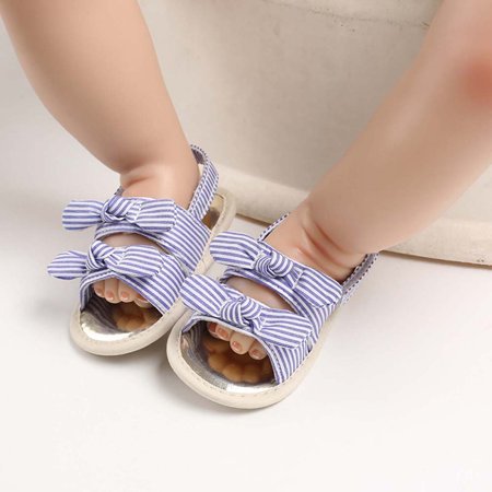 

MELDVDIB Baby Toddler Infant Girls Sandals Soft Open Toe Summer Sandals Cute Stripe Solid Color Bowknot Princess Flat Shoes