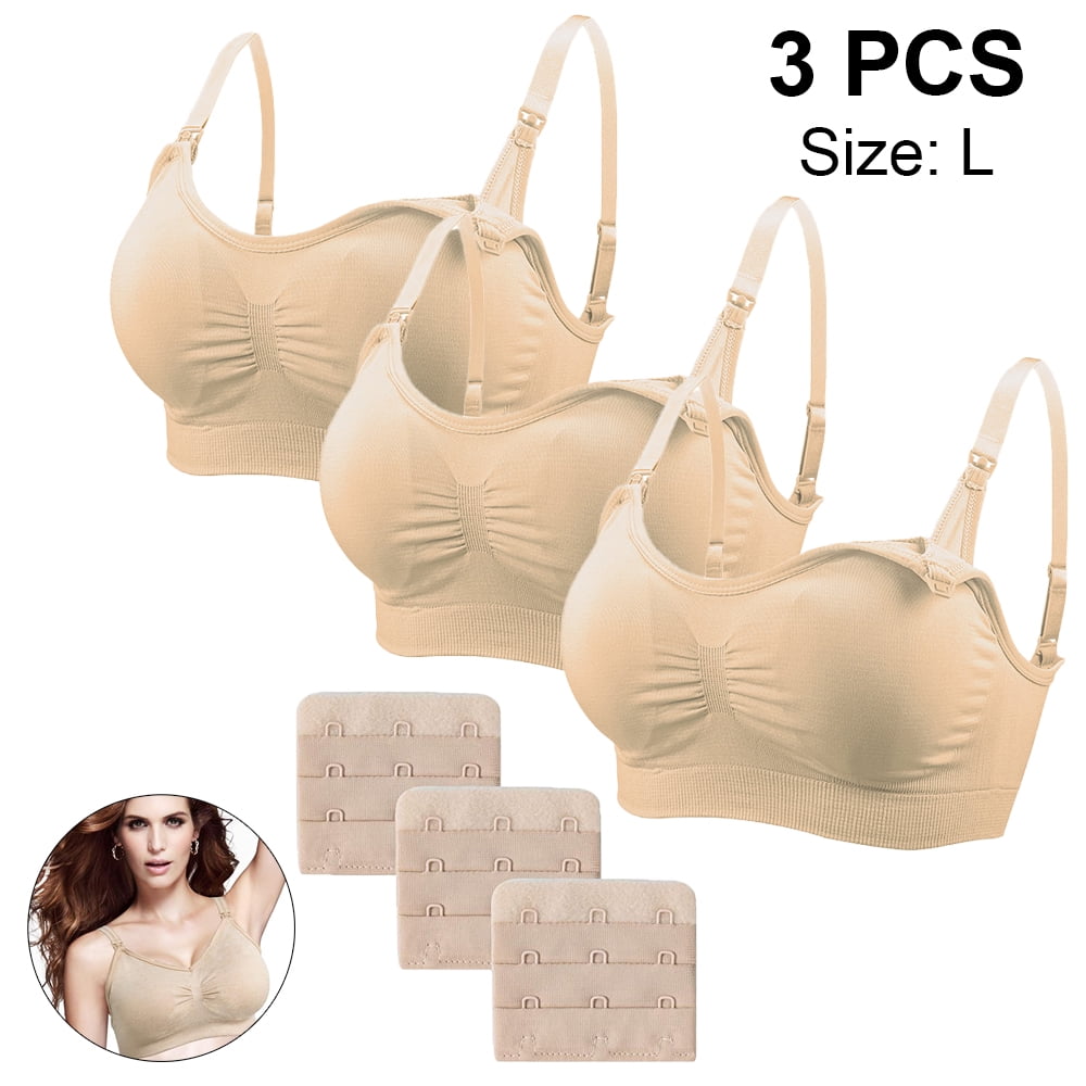 3 pcs Nylon Seamless Maternity Nursing Bra with Pads, Extenders