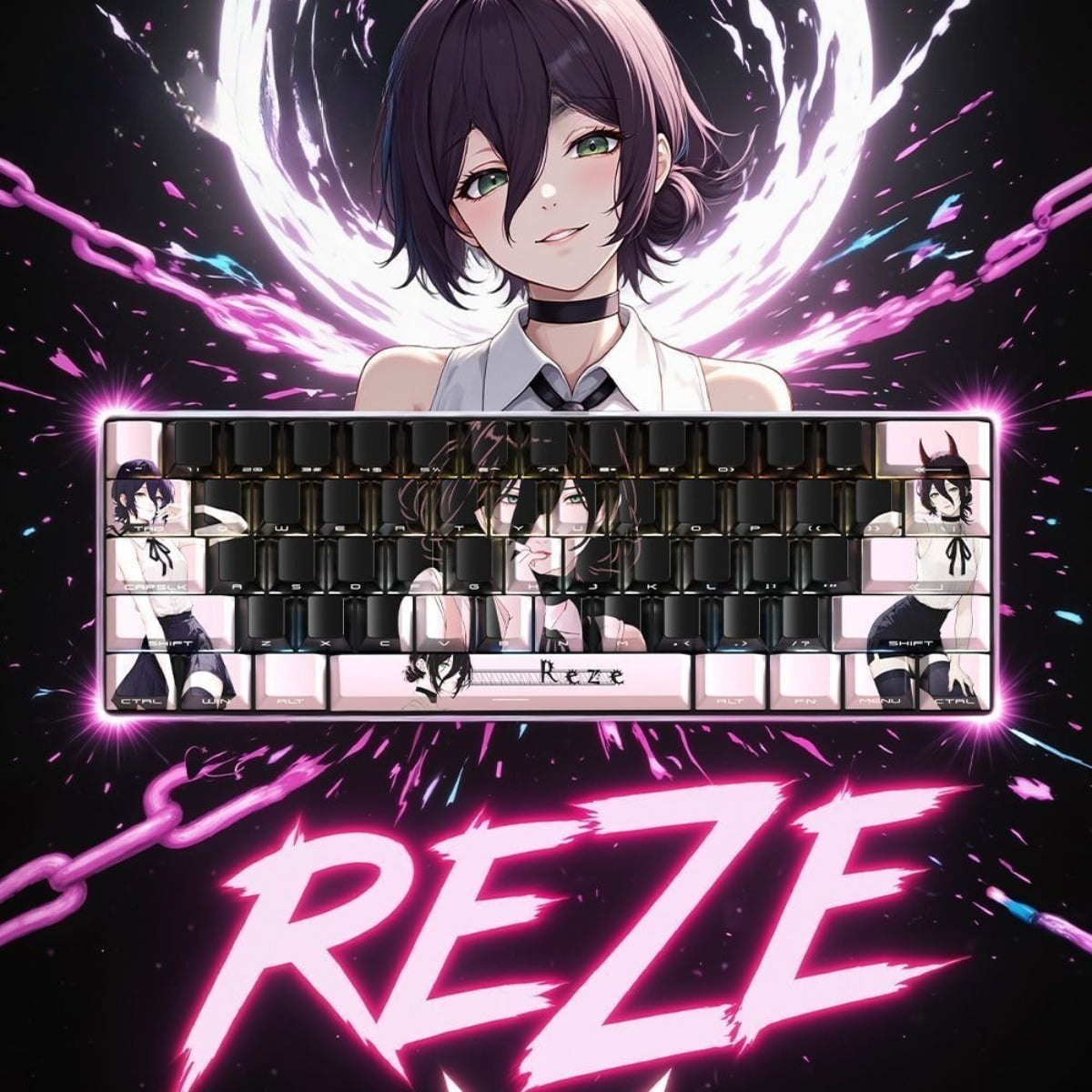 REZE Pink OEM Profile Side-Printed Translucent Keycaps, 74-Key (Fits 61/68 Layout) & 129-Key Set, Compatible with Mad Catz MAD68