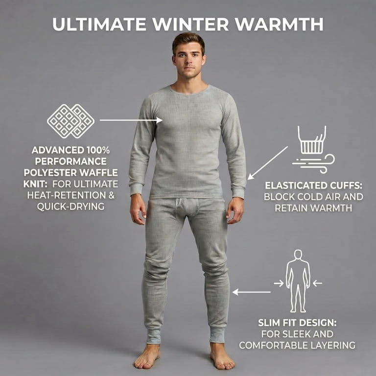 COUVER Men's 100% Polyester Thermal Underwear Set photo 2