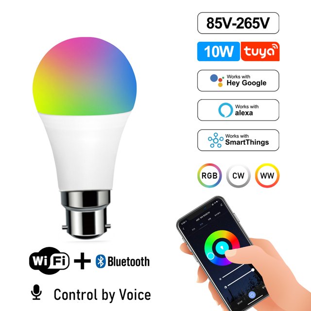 tuya Rgb Smart Light Bulb Dimmable Gu10 C37 A60(A19) T37 E14 E27 B22 Wifi Led Magic Lamp AC 85V-265V work with google home