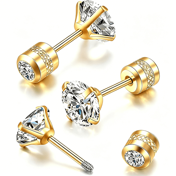 DESIGNICE Hypoallergenic Cartilage Earrings for Women Men,1 Pairs Titanium Stud for Women Gold Silver Black 20G Post&Screw Back with Cubic Zirconia 3 4 5 6 7 Mm Piercing Jewelry