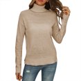 thumbnail image 1 of Gibobby Suéter Divertido de Manga Larga con Cuello Rojoondo Suéter de cuello Suéter de punto de manga larga con temperamento básico sólido para mujer (Beige, XL), 1 of 4