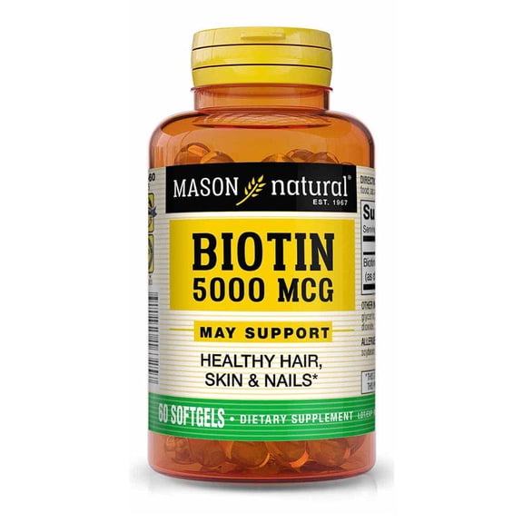 Mason Natural Biotin 5,000 mcg, 60 Softgels