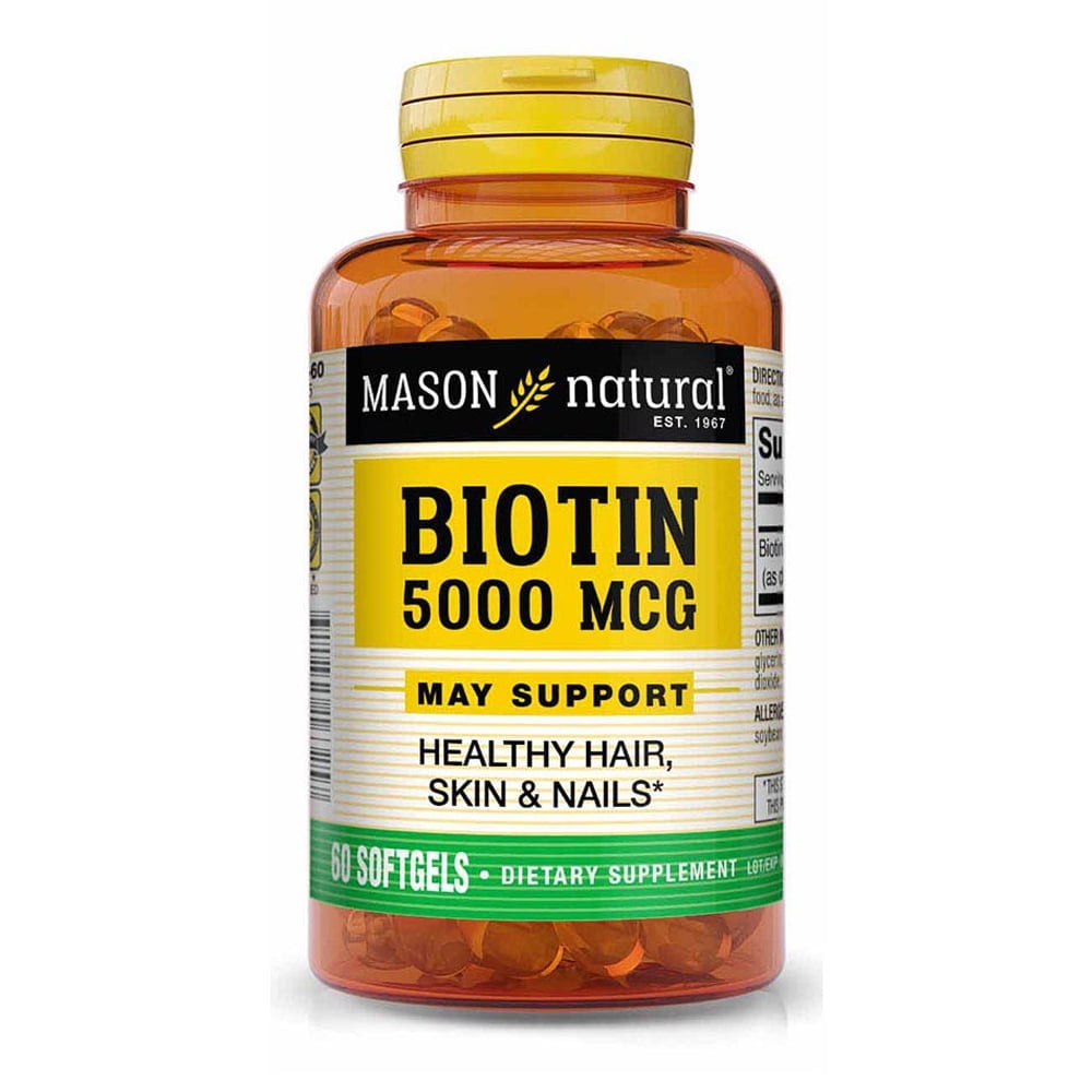Mason Natural Biotin 5,000 mcg, 60 Softgels