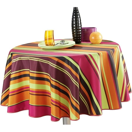 63-Inch Round Tablecloth Halloween Orange Pink Purple Disco Striped, proof, Stain Resistant, Washable, Liquid Spills bead up, Seats 4 to 6 People (Other Size: 60x80-Inch, 60x95-Inch, 60x120-Inch).