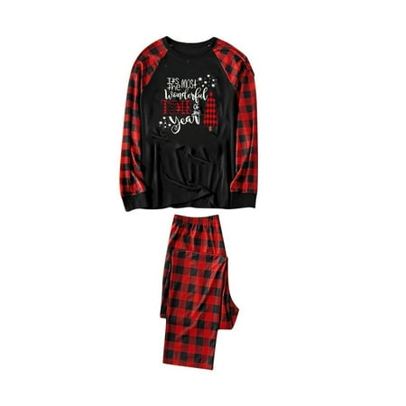 

Virmaxy Christmas Pajamas for Family Matching Family Pajamas Sets Toddler Kids Classic Plaid Sleepwear Letter Printed Long Sleeve Crew Neck Tops With Elastic Waist Pants Set Black-A S