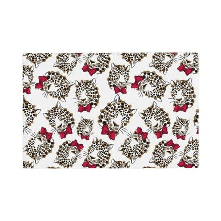 

Placemats Set of 4 / 6 trendy leopard bow tie cute Placemats for Dining Table Indoor/Outdoors Heat Resistant Washable Placemats 18 x 12