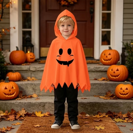 Halloween Costumes for Boys Goofy Face Print Hooded Cape Cloak Pants Role Play Cosplay 2 Piece Sets Size 9-12M