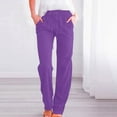 thumbnail image 2 of Purple Women Straight Leg Plain Long Leg Pants Loose Fit Pants for Women Faux Linen Casual Fall Summer Pants 2025 Clothing Y2K S, 2 of 6