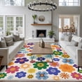 thumbnail image 3 of 5'x8' Area Rugs, Retro Bohemia Floral Indoor Outdoor Area Rug for Living Room Bedroom, Blue Purple Flowers Boho Style Beige Washable Bathroom Rugs Kitchen Floor Carpet Mats Home Decor Aesthetic, 3 of 8