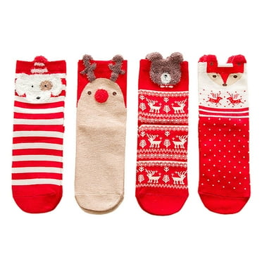 Lotatory 4 Pairs of Warm Socks Christmas Stockings Comfortable Cotton Socks (Red Mixed)