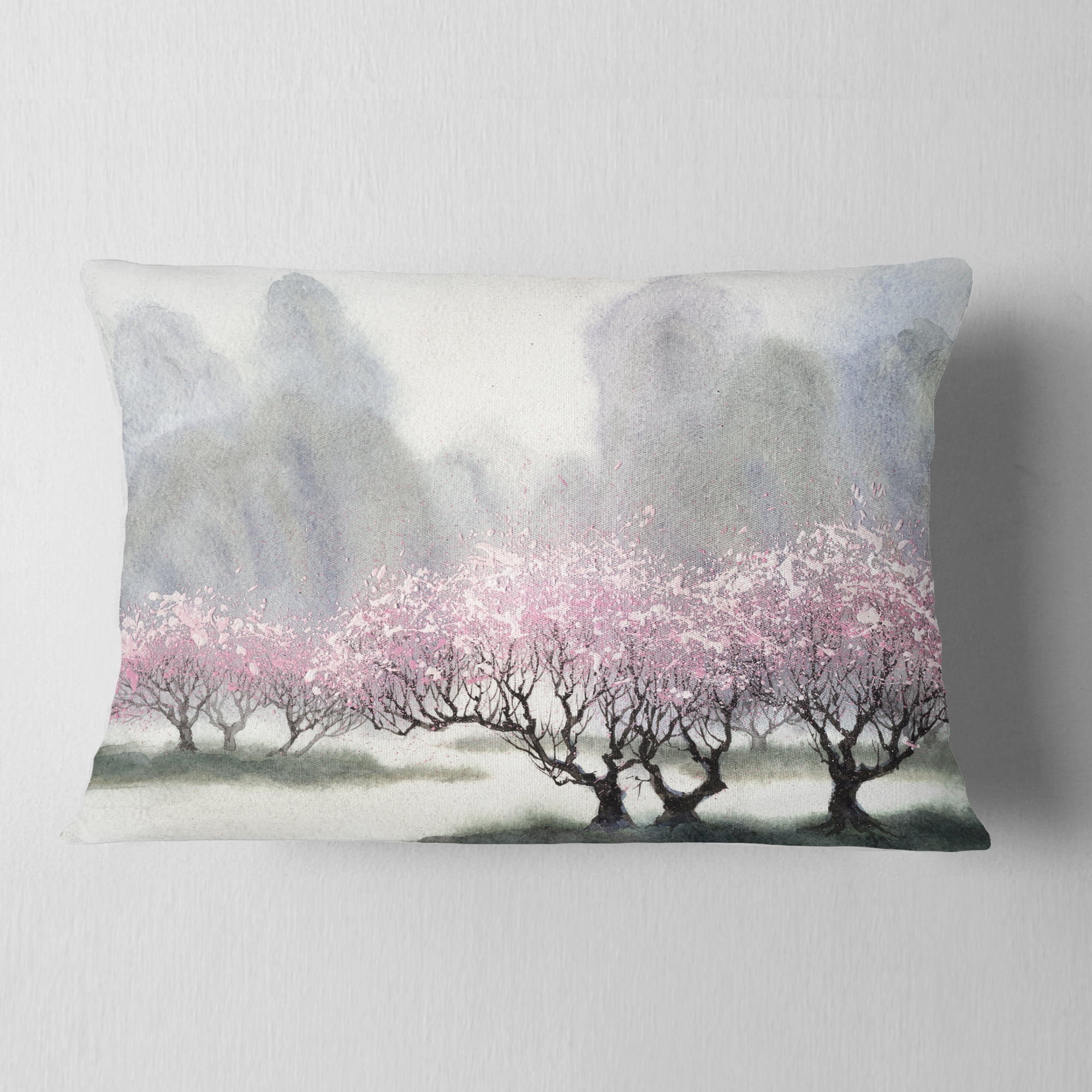 Designart Flowering Trees at Spring - Landscape Printed Throw Pillow - 12x20