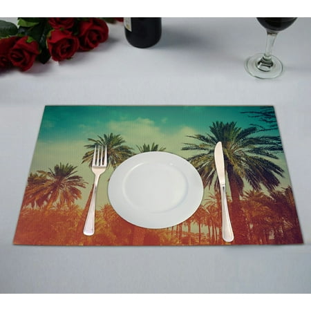 

GCKG Tropical Seacape Placemat Palm Trees against Sky at Sunset Light Placemat 12x18 Inch Set of 2