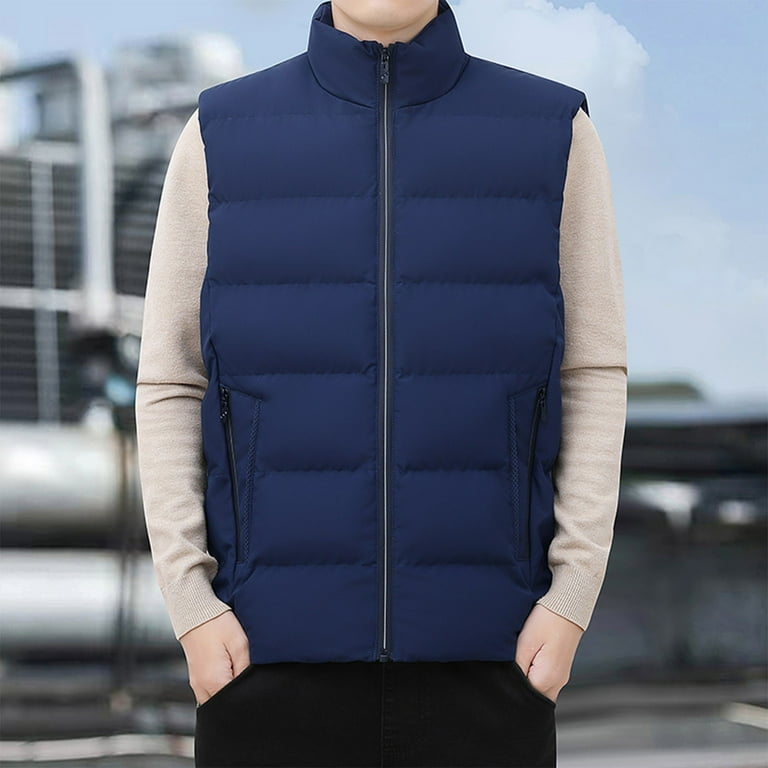 DLfVUB Down Vest for Men Winter Thermal Padded Puffer Jacket Waistcoat Full Zipper Pockets Casual Stand Up Collar Vests Big and Tall Outerwear Blue
