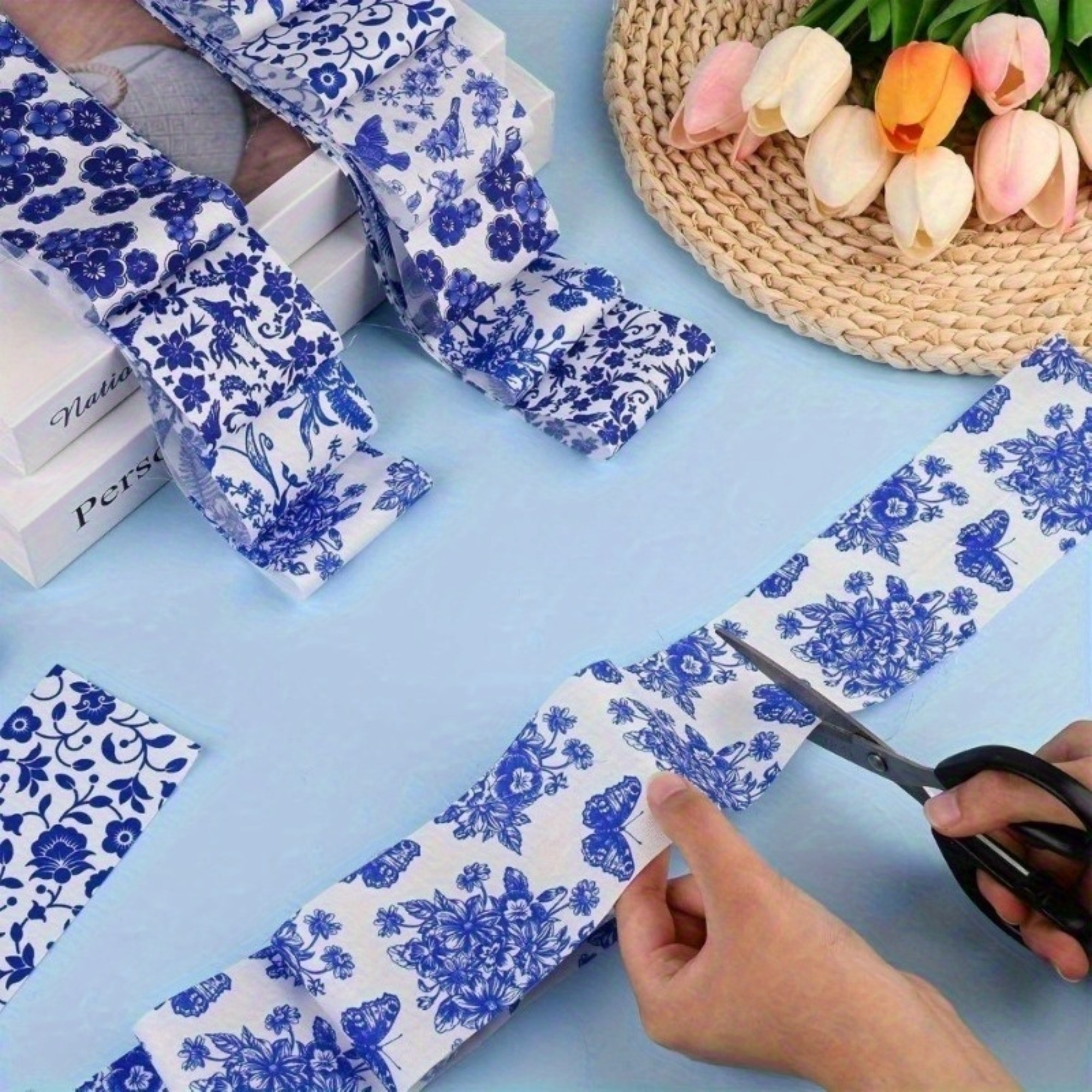 Heymaple 40Pcs Jelly Roll Fabric Strips for Quilting and Sewing, 2.6" x 20" Precut Fabric for DIY Crafting, Chinoiserie Series