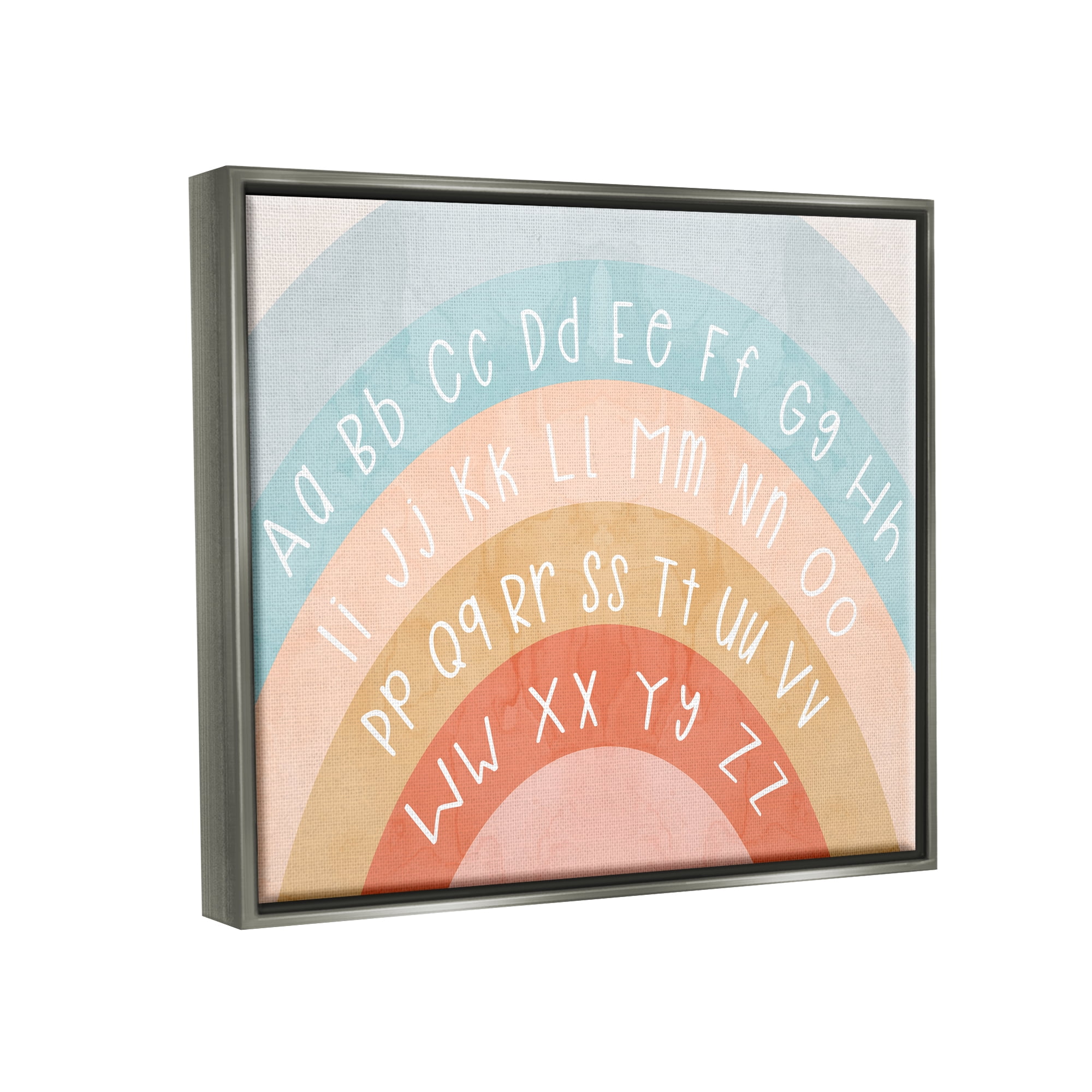 Stupell Industries Pastel Rainbow Alphabet Landscape Painting Gray Floater Framed Canvas Art Print Wall Art, 31 x 25