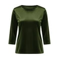 thumbnail image 4 of BLVB Womens Velvet Tops Crewneck 3/4 Sleeve Fall Winter Trendy Dressy Blouses Casual Loose Party Holiday Tunic Shirts, 4 of 7