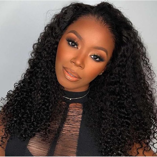Media peluca Larhali Kinky Curly, 100% cabello humano, 24 pulgadas, 180% de densidad