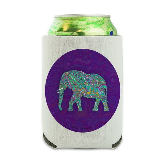Mosaic Elephant Can Cooler - Drink Sleeve Hugger Collapsible Insulator - Beverage Insulated Holder