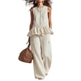 thumbnail image 2 of Stichou 2 Piece Cotton Linen Outfit for Women Sleeveless Ruffled Peplum Top & Wide Leg Pants Set Casual Summer Beach Vacation Sets White 2XL, 2 of 3