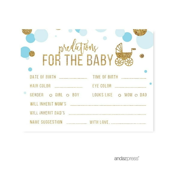 Predictions for Baby  Baby Blue Gold Glitter Baby Shower Games, 20-Pack