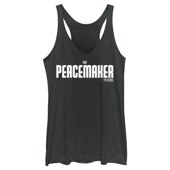 Women's Peacemaker White Classic Logo  Racerback Tank Top Black Heather Medium