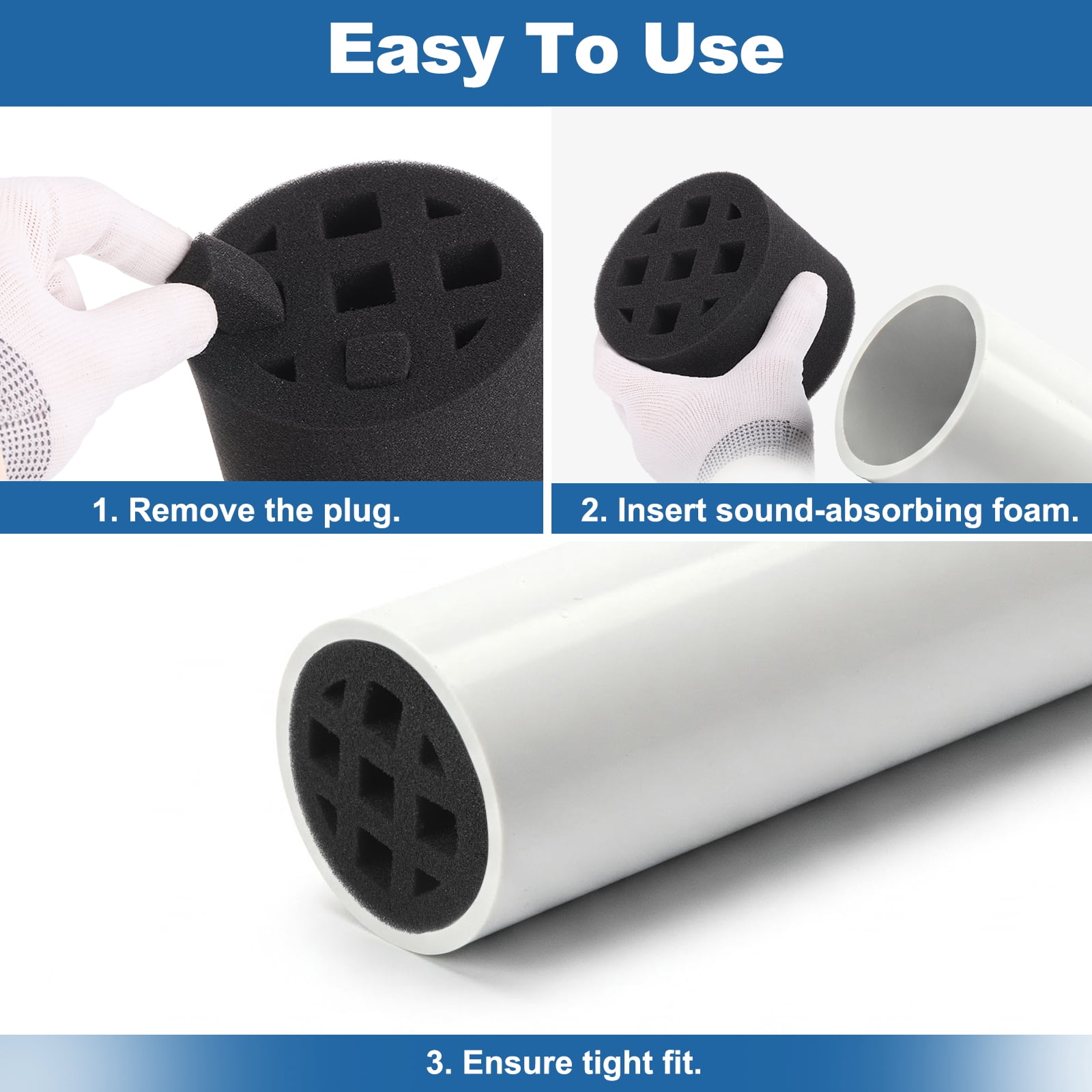 Uxcell 2Pcs In-line Duct Sound Absorbing Tool Sponge, (100mm/ 4") - Elastic Duct Noise Reducing Foam Sound Insulation Silence Ducting Accessories for Round Ventilation Pipes, Black