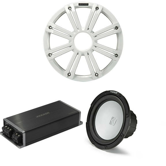 Kicker Marine KPX500.1 Powersports Amp & 10" 2 Ohm ( White Grill )Subwoofer Audio Upgrade