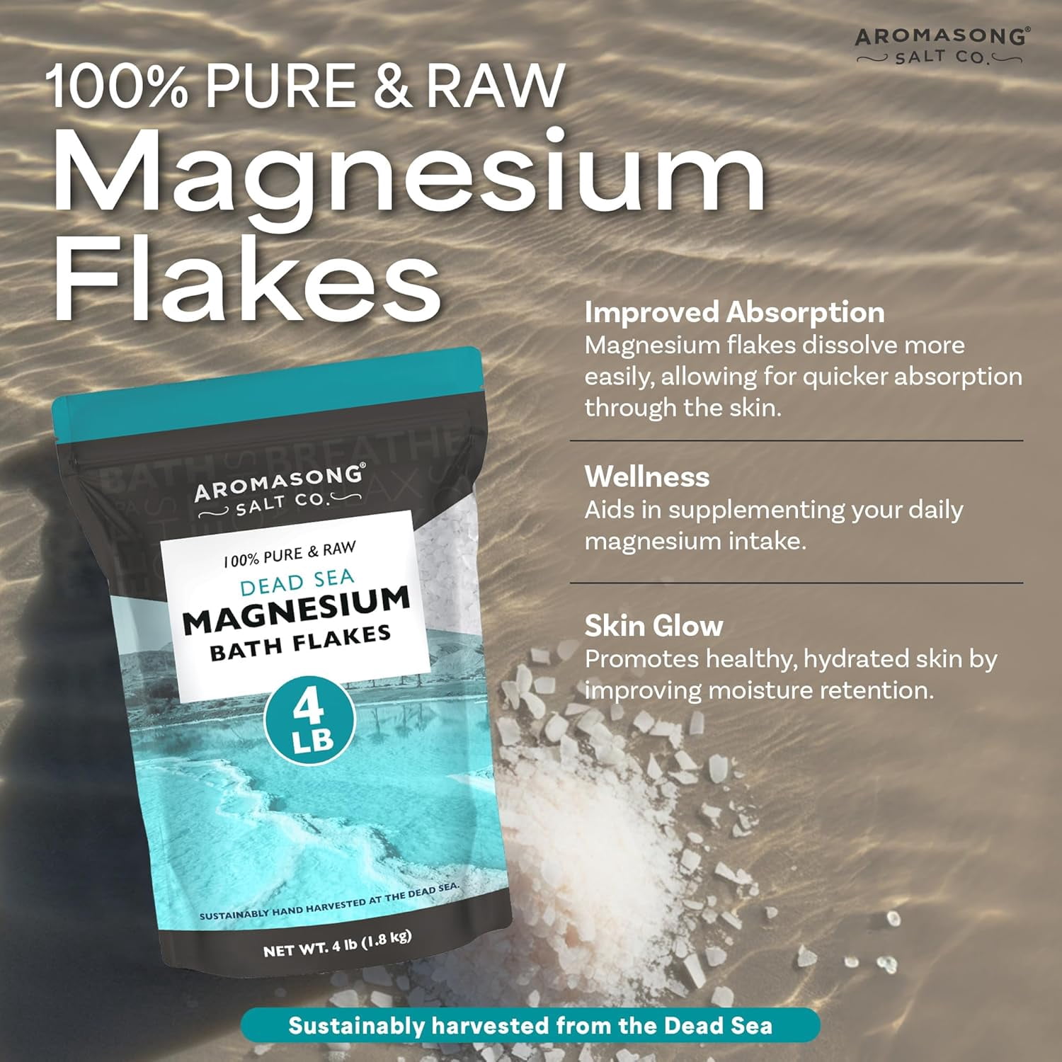 Aromasong Magnesium Flakes from the Dead Sea, 4lb  Resealable Pack (Packaging May Vary)