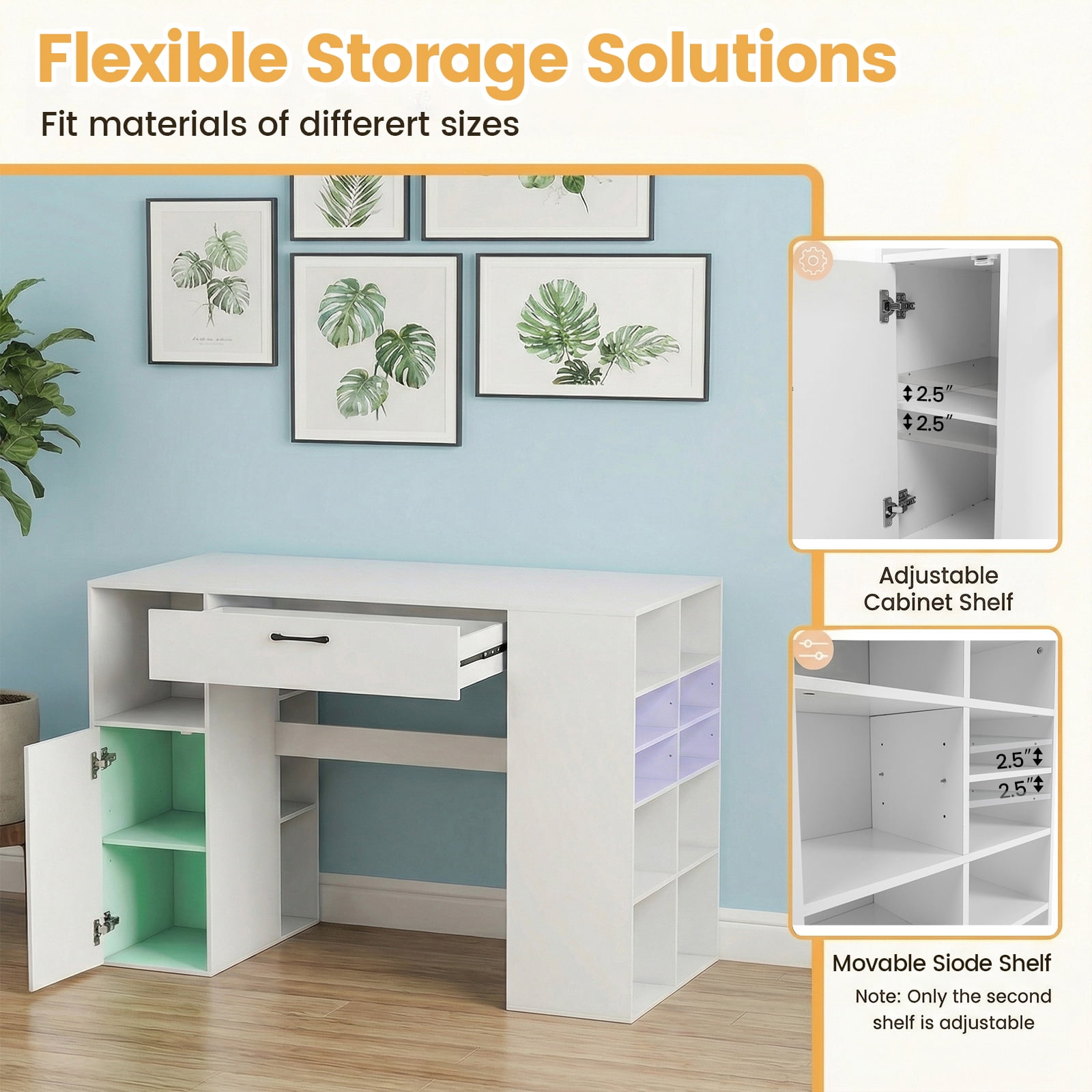 ELLEGNT Counter Height Computer Desk with Adjustable Shelves and Drawer - Sewing Craft Table for Home Office, Craft Room