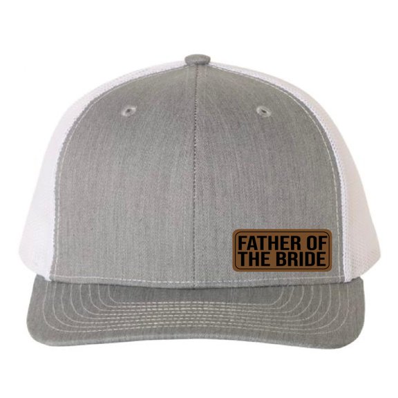 Father of The Bride Vegan Leather Patch Cap, Richardson 112, Wedding Party Hat, Father of the Bride Hat, Richardson Cap, Heather Grey White, Cap Daddy