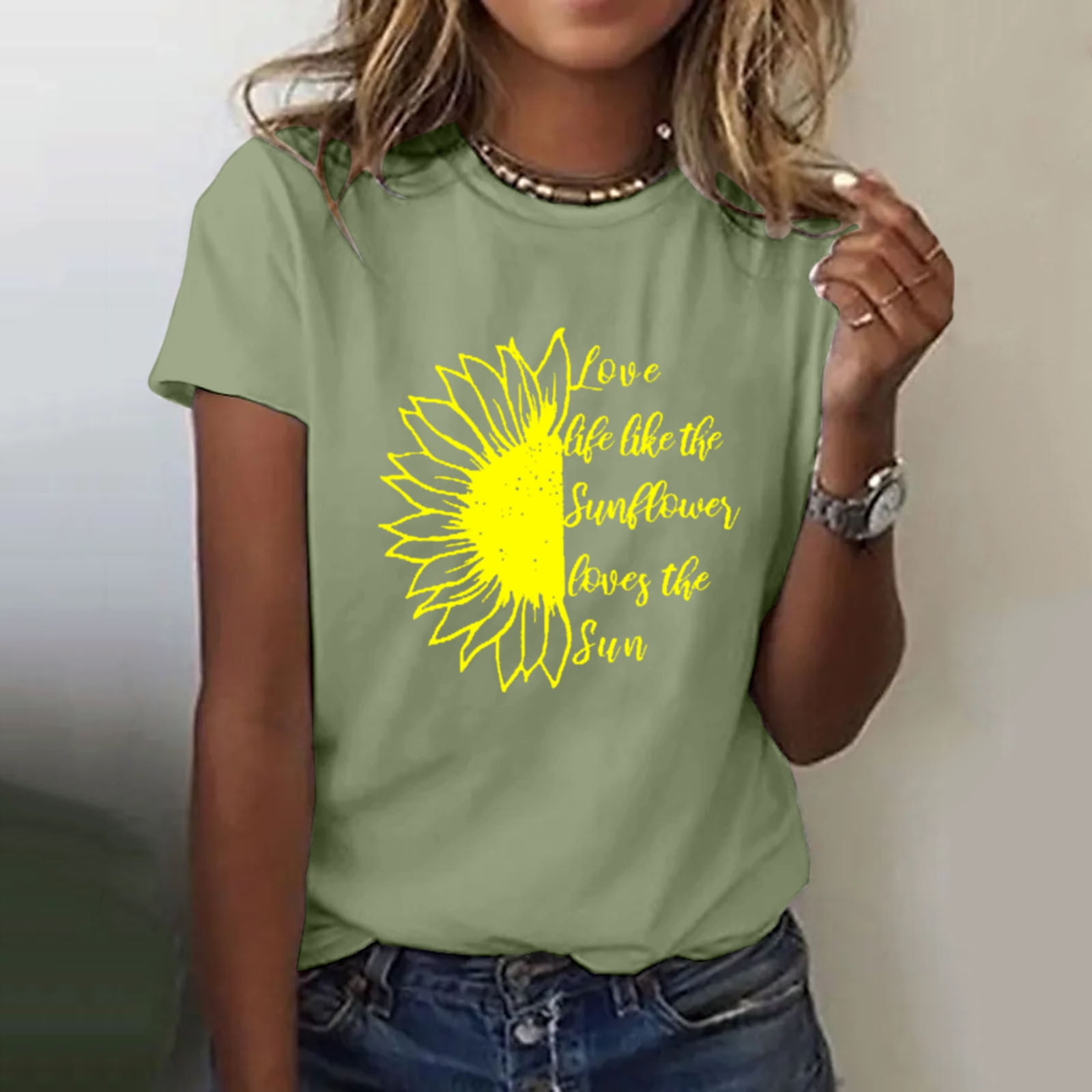 Women's Sunflower Summer T Shirt Plus Size Loose Blouse Tops Girl Short Sleeve Graphic Casual Tees 