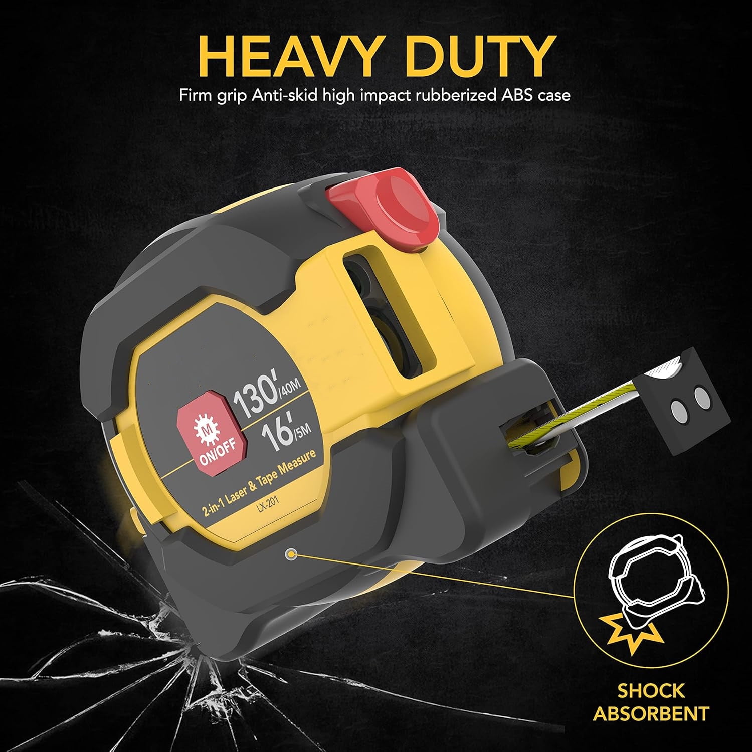 2 in 1 Digital Laser Tape Measure | 130ft/40m Laser Distance Meter Display On Backlit LCD Screen with 16ft/5m AutoLock Measuring Tape | Ft/Inch/Fractions/M/mm