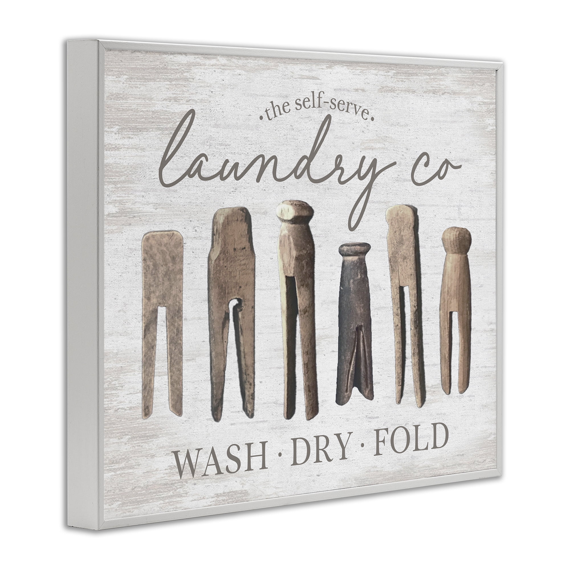 Stupell Industries Rustic Laundry Clothespins Typography Painting White Framed Art Print Wall Art, 20 x 16