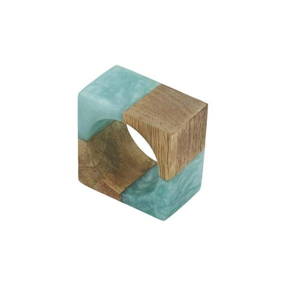 Saro Lifestyle NR630.A Wooden Fusion Resin Napkin Ring, Aqua - Set of 4
