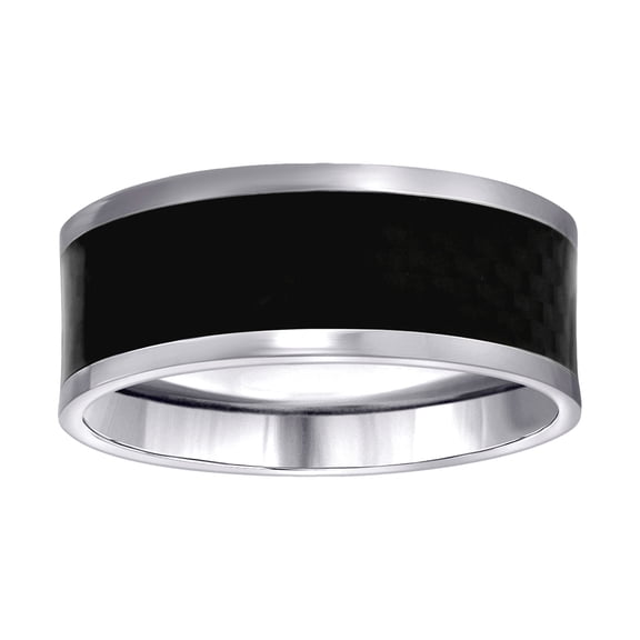 Stainless Steel Mens Carbon Fiber Inlay Center Comfort-fit Fashion Band Ring Size 12 Wedding Band for Men