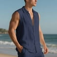 thumbnail image 4 of Kilaqueen Cotton Linen Mens Shirts Button Down Lapel Solid Color Sleeveless Tank Tops Lightweight Casual Spring Summer Soft Tops with Chest Pocket, 4 of 9