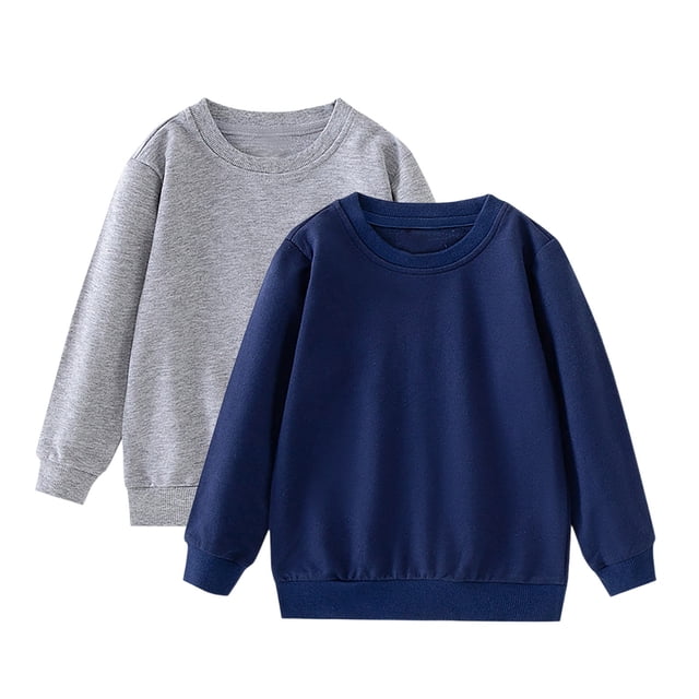 Lmnyox 2 Pack Chandails pour Enfants Basiques Décontractés à Manches Longues Col Rond Unis Hauts à Enfiler Garçons Filles Chemises de Mode
