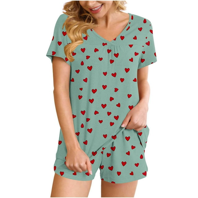 Women's Pajamas Set, Short Sleeve V-Neck Top And Pocket Shorts Two-Piece Lounge Set, Soft Stretchy Comfort For Home
