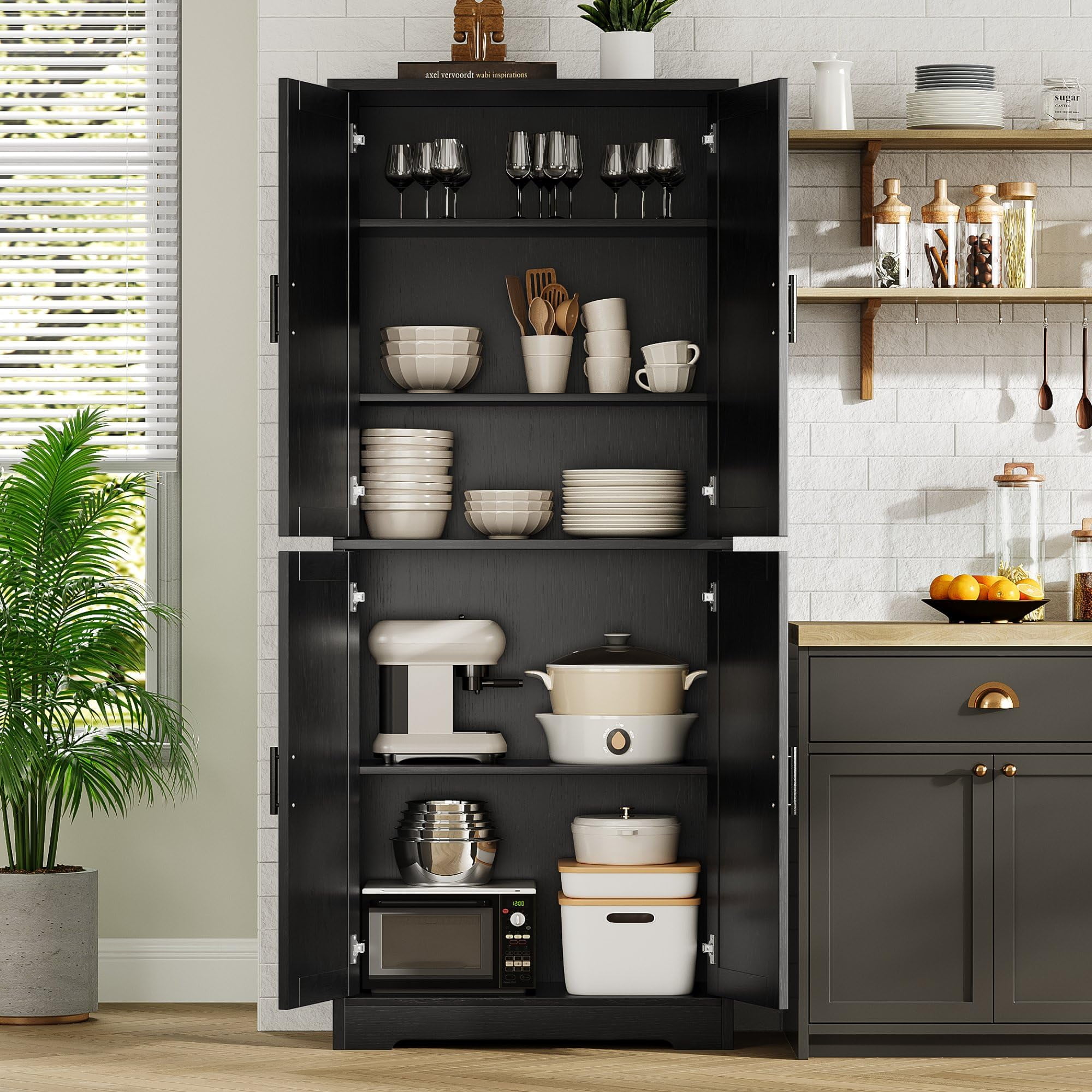 Accreate Tall Kitchen Pantry Cabinet, 70'' Storage Cabinet with 4 Doors and Adjustable Shelves, Freestanding Large Utility Storage Cupboard for Dining Room, Bathroom, Living Room